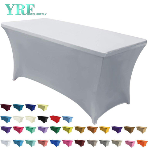 Oblong Stretch Spandex Table Covers Silver 8ft/96"L x 30"W x 30"H Polyester For Folding Tables