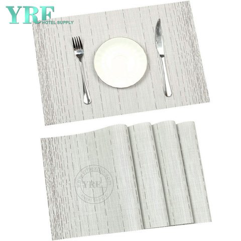 Hotel Rectangular Woven Non-fading Washable White line Table Mats