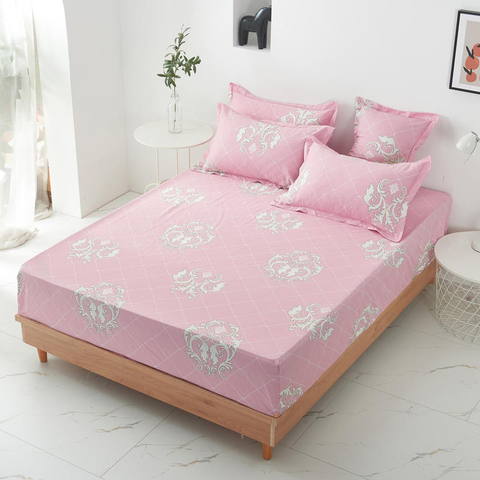 Home Product Comfortable Fitted Sheet Cotton Fabric Pink Bedding Set