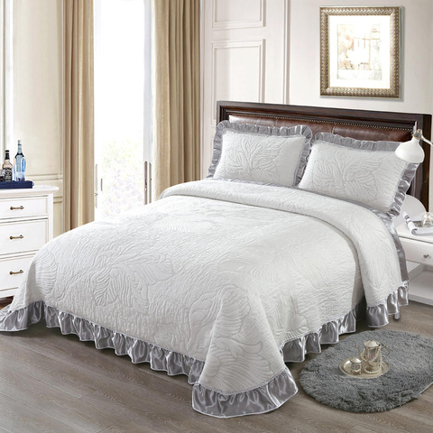 Hot Sale Hotel Cover Bedspread Washed King Size Collection White and Silver for All Seasons
