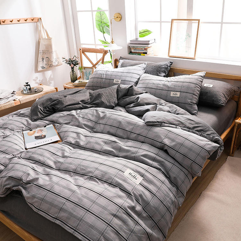 Apartment Stain Resistant Modern Design Cotton Bedding Set Plaid