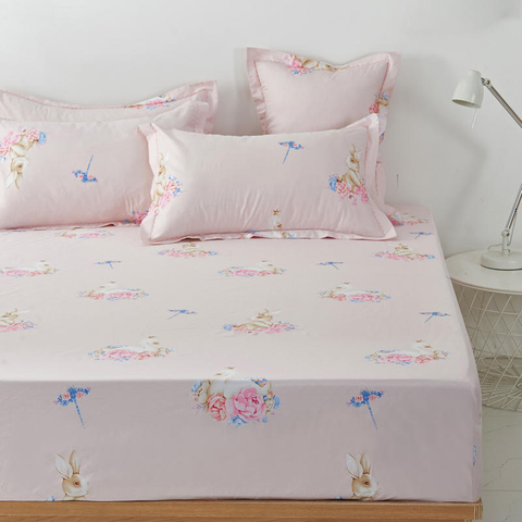 Made In China Fitted Sheet Pink Floral King Bedding Set